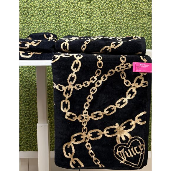 Juicy Couture Black & Gold Chain Bath Towels Luxury Cotton/Viscose Glam Bathroom - Picture 9 of 10